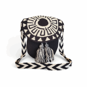 Black & Ivory Crystal-Flap Mochila Wayuu (Chevron Strap)