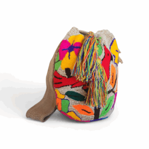 Beige Cardinal & Wildflowers Tapestry Wayuu Mochila Bag