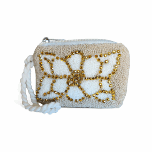 Beige and Cream Gold Rhinestone Wayuu Coin Purse