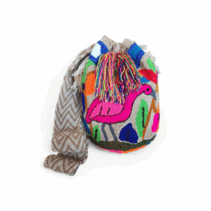 Beige Flamingo Sunrise Crossbody Wayuu Mochila Bag