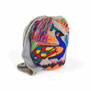 Beige Peacock Garden Embroidered Crossbody Wayuu Mochila Bag