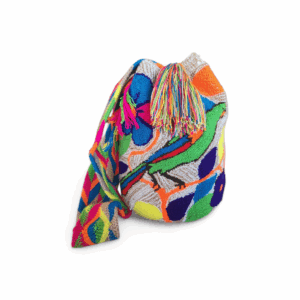 Beige Rainbow Parrot & Floral Tapestry Wayuu Mochila Bag