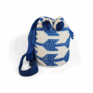 Blue and Cream Arrow Crystal Crossbody Wayuu Mochila Bag