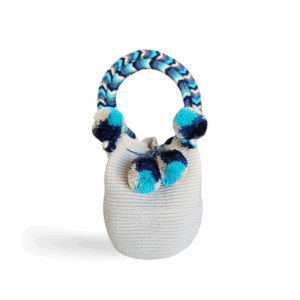 Blue and Cream Chevron Mini Handle Wayuu Mochila Bag