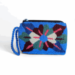 Blue Floral Burst Wayuu Coin Purse Wristlet