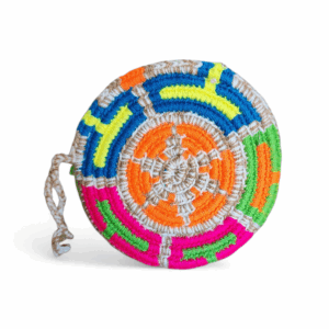 Blue and Neon Multicolor Round Wayuu Coin Purse