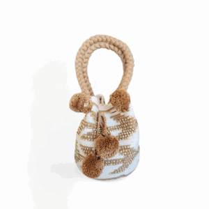 Camel and Ivory Sparkle Mini Dual-Handle Wayuu Mochila Bag
