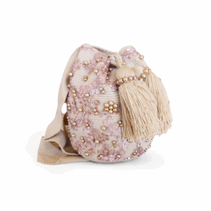 Champagne and Blush Floral Luxury Crossbody Wayuu Mochila Bag