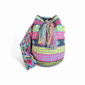 Charcoal, Neon Pink & Aqua Classic Crossbody Wayuu Mochila Bag