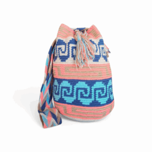 Coral and Blue Classic Crossbody Wayuu Mochila Bag