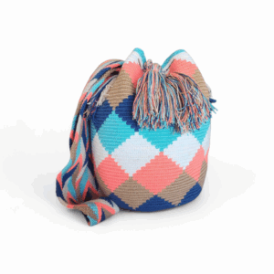 Coral, Teal & Tan Classic Crossbody Wayuu Mochila Bag