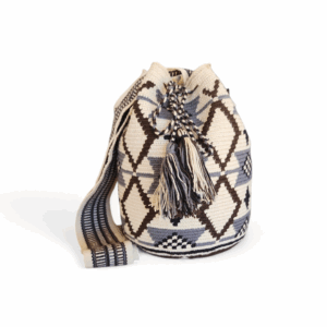 Cream and Charcoal Geometric Crossbody Wayuu Mochila Bag