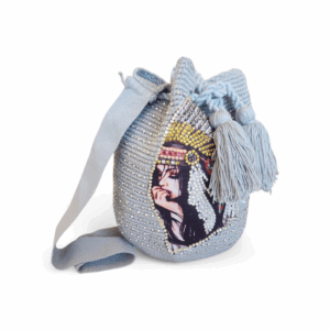 Crystal Studded Gray Mini Crossbody Wayuu Mochila Bag