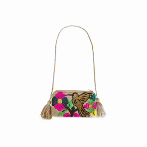 Golden Hummingbird Garden Fiesta Beaded Crossbody Bag