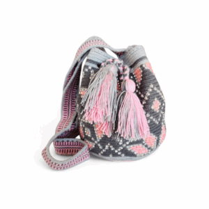 Gray and Pink Crystal Crossbody Wayuu Mochila Bag