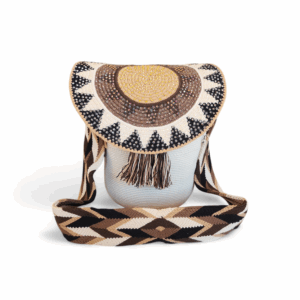 Ivory & Espresso Beaded Flap Wayuu Mochila Bag
