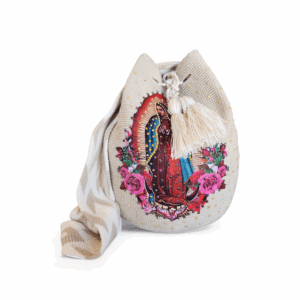 Ivory Our Lady of Guadalupe Crossbody Wayuu Mochila Bag