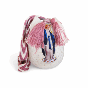 Ivory and Rose Virgin Mary Crossbody Wayuu Mochila Bag