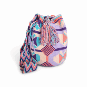 Lilac, Teal and Coral Classic Crossbody Wayuu Mochila Bag