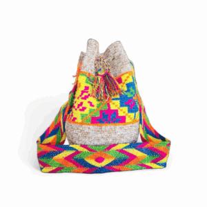 Natural Beige & Multicolor Pattern Wayuu Mochila Crossbody Bag
