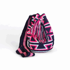 Navy Pink and White Classic Crossbody Wayuu Mochila Bag