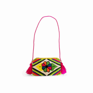 Neon Rainbow Flower Tufted Wayuu Crossbody Clutch Bag
