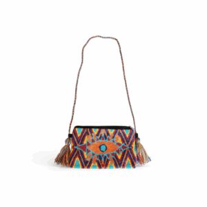 Neon Sunburst Zigzag Beaded Crossbody Clutch