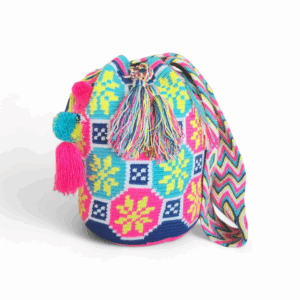 Pink and Aqua Classic Crossbody Wayuu Mochila Bag