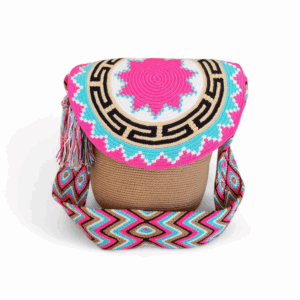 Pink & Turquoise Flap Crossbody Wayuu Mochila Bag