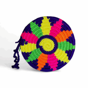 Purple and Neon Multicolor Round Wayuu Coin Purse