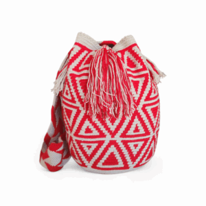 Red & Ivory Diamond-Pattern Classic Wayuu Mochila Bag