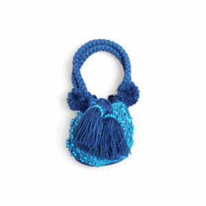 Royal Blue and Aqua Luxe Beaded Mini Handle Wayuu Mochila Bag