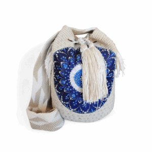 Sand and Sapphire Mandala Crossbody Wayuu Mochila Bag