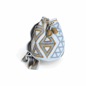 Sky Blue and Gold Geometric Crossbody Wayuu Mochila Bag