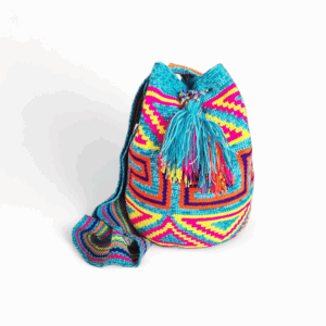 Teal and Rainbow Classic Crossbody Wayuu Mochila Bag