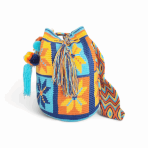 Turquoise and Orange Classic Crossbody Wayuu Mochila Bag