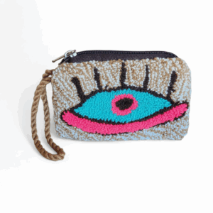 Turquoise and Pink Eye Pattern Wayuu Coin Purse Wristlet