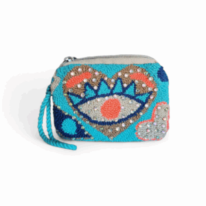 Turquoise Rhinestone Eye Wayuu Coin Purse