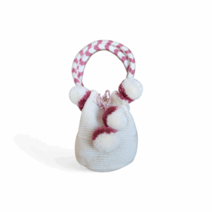 White and Rose Braided Handle Wayuu Mini Tote Bag